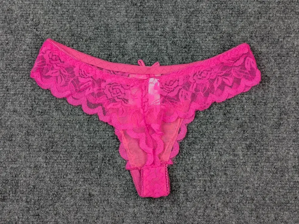 Yun Meng Ni Panties Womens M Pink Lace Thong Sheer Floral Bow Scalloped NWT